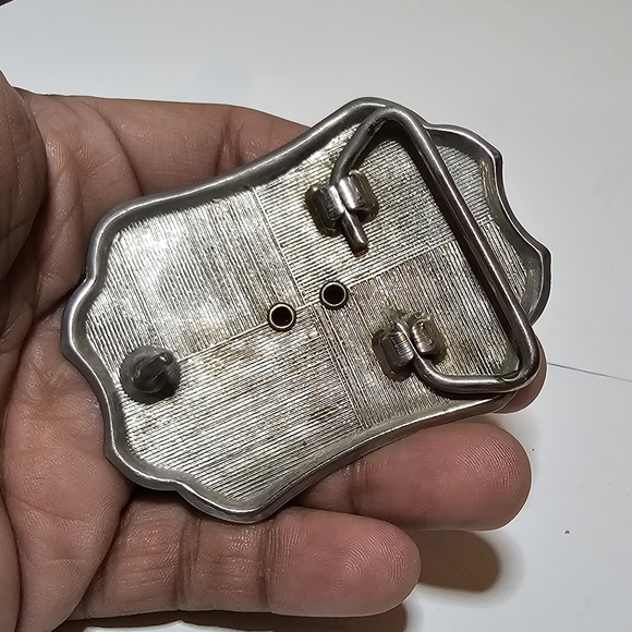 Vintage Western Embossed Belt Buckle Cabochon Orange Agate Scroll Design Unisex - Picture 6 of 9